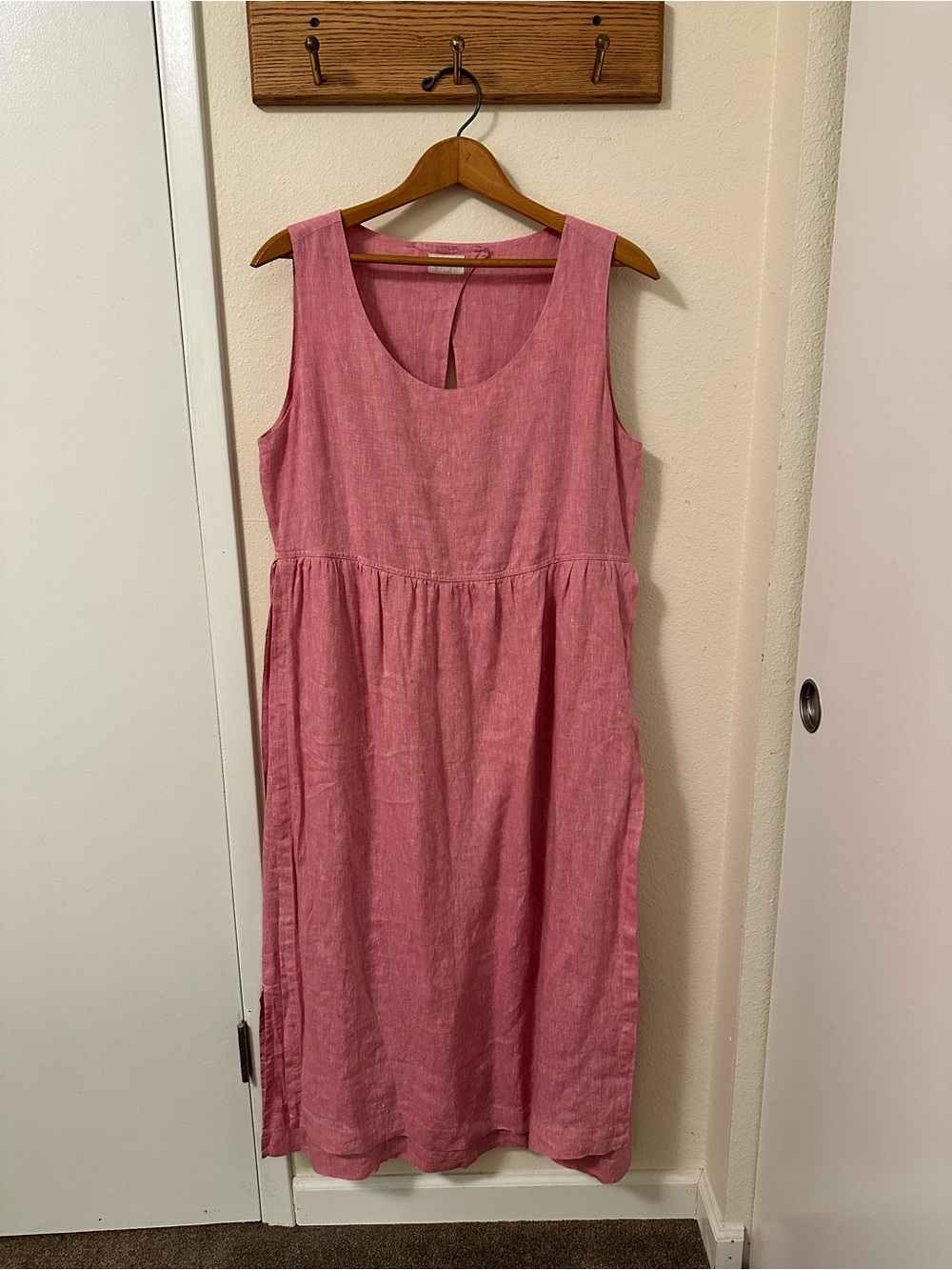 Poetry Rose-Pink Sleeveless 100% Linen Double Layered Maxi Dress Size Large